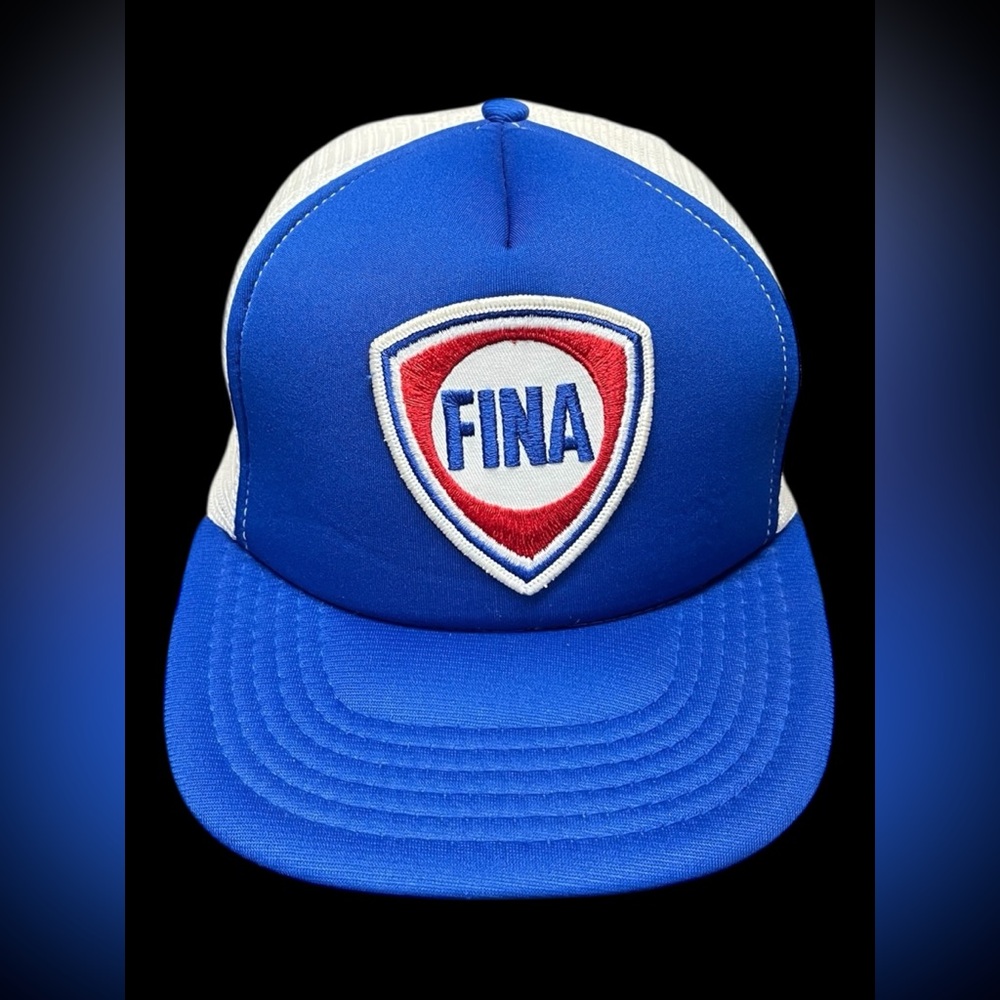 Vintage FINA Petrofina Oil Blue and White Trucker Hat Snapback